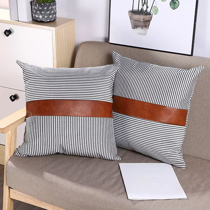 Pillow Covers Leather  Cotton Cushion Covers (20  20 Inch  1 Pair  2 Pc) - Trendex