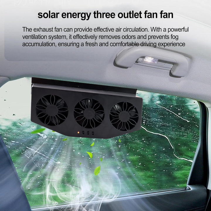 Triple Fan Solar Powered Car Exhaust Ventilation System With Usb Charging - Trendex