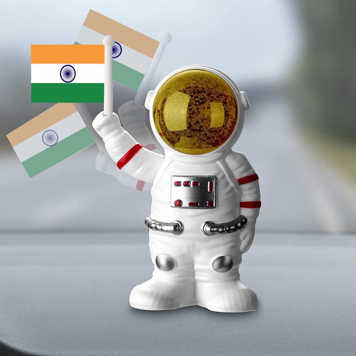 Solar Power Astronaut Ornament Moving Hand With Indian Flag (1 Pc) - Trendex