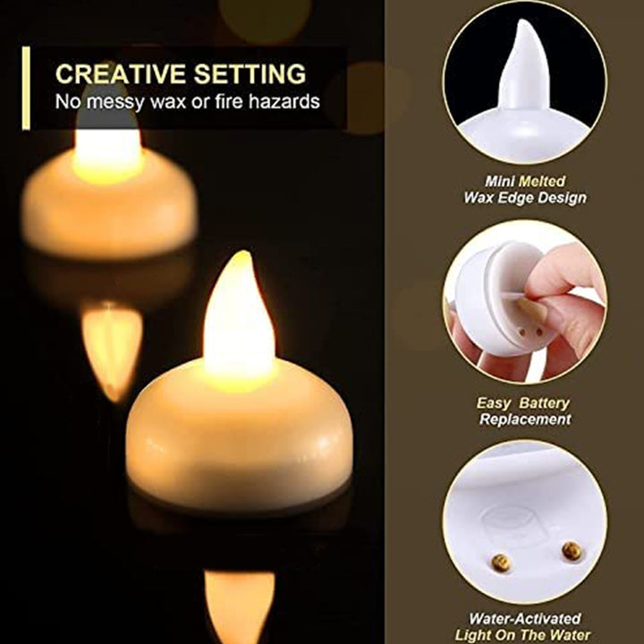 6432 Set Of 12 Flameless Floating Candles Battery Operated Tea Lights Tealight Candle - Decorative Wedding. - Trendex