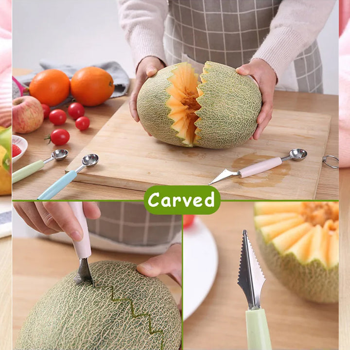 7031 Multifunctional Stainless Steel Fruit Vegetable Pattern Carving Knife Peeler Corer Spherical Dig Ball Scoop Garnishing Dig Ball Spoon Kit. - Trendex