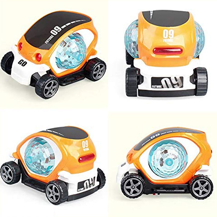 17922 Plastic 360 Degree Rotating Stunt Car Toy For Kids - Bump And Go Action With 4d Lights And Music Plastic Mini Car With Disco Ball (1 Pc  Battery Not Included) - Trendex