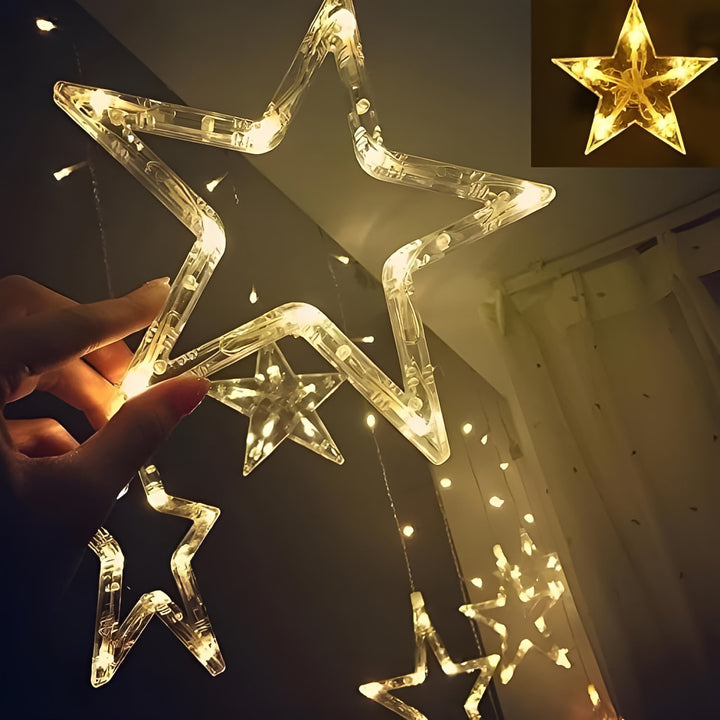 3385 12 Stars Led Curtain String Lights With 8 Flashing Modes For Home Decoration Diwali  Wedding Led Christmas Light Indoor And Outdoor Light Festival Decoration  (Warm White) - Trendex