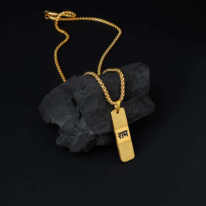 Golden Ram Naam Locket With Chain (1 Pc) - Trendex