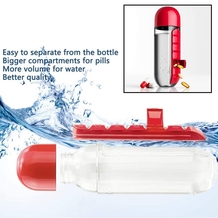 Water Bottle With Built-in 7-day Pill Organizer Approx 900ml (1 Pc) - Trendex
