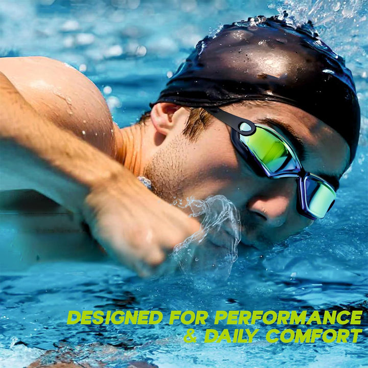 Professional Anti-fog Uv Protection Swimming Goggles With Mirrored Lenses And Earplugs - Trendex