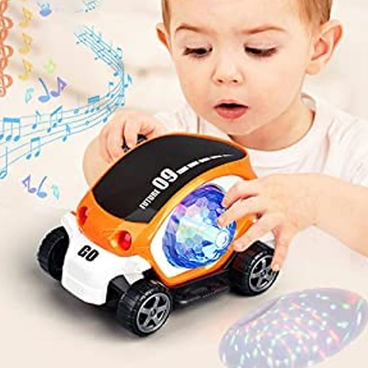 17922 Plastic 360 Degree Rotating Stunt Car Toy For Kids - Bump And Go Action With 4d Lights And Music Plastic Mini Car With Disco Ball (1 Pc  Battery Not Included) - Trendex