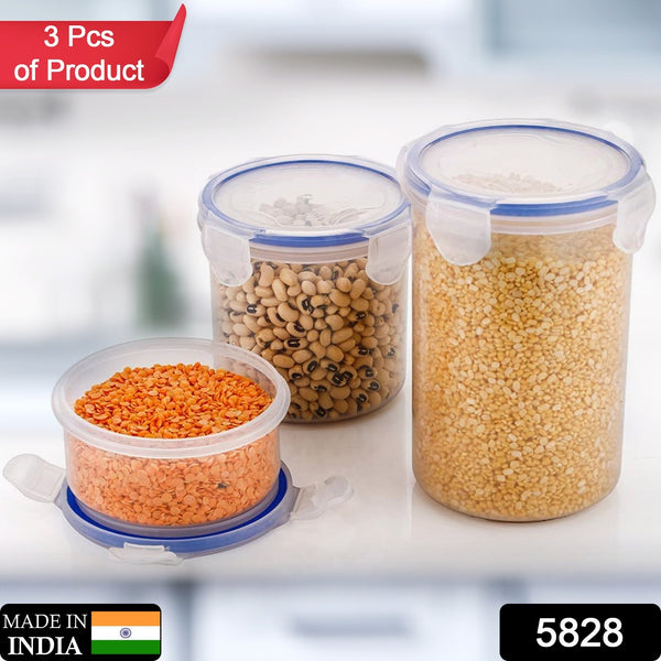 5828 Round Plastic Airtight Food Storage Containers With Leak Proof Locking Lid Storage Container Set Of 3( Approx Capacity 500ml1000ml1500ml Transparent) - 3 Pc Set - Trendex