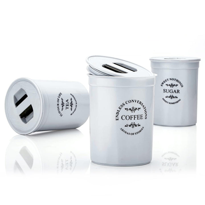 5766 Accurate Seal Tea Sugar Coffee Container - 3 Pcs Plastic Damru Shaped Tea Coffee Sugar Canisters Jar New Airtight Food Seal Containers For Salt Dry Fruit Grocery Multicolor (3 Pcs Set) - Trendex