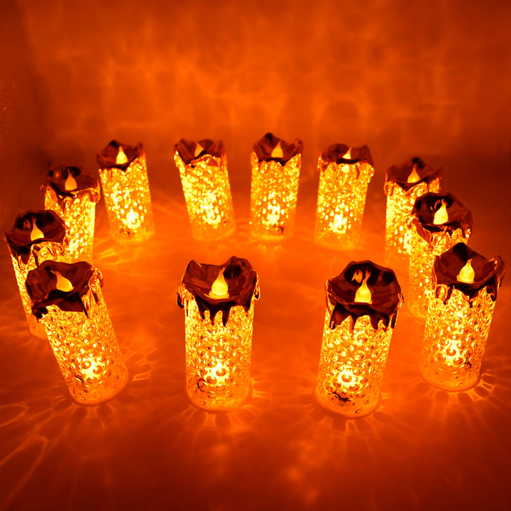8441 Gold Flameless Candles Led Light Flameless And Smokeless Decorative Candles Led Tea Light Candle Perfect For Gifting Home Diwaliwedding Christmas Crystal Candle Lights Table Decorations (12 Pc Moq) - Trendex