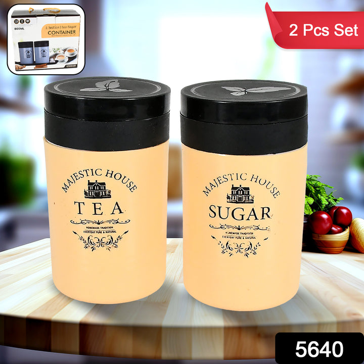5640 Accurate Seal Tea Sugar Coffee Container Plastic Damru Shaped Tea Coffee Sugar Canisters Jar New Airtight Food Seal Containers For Salt Dry Fruit Grocery 2 Section (800 Ml Approx) - Trendex