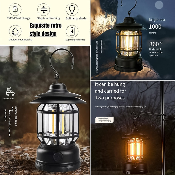 Led Camping Light Retro Style Lighting Battery Type-c Rechargeable (1 Pc) - Trendex