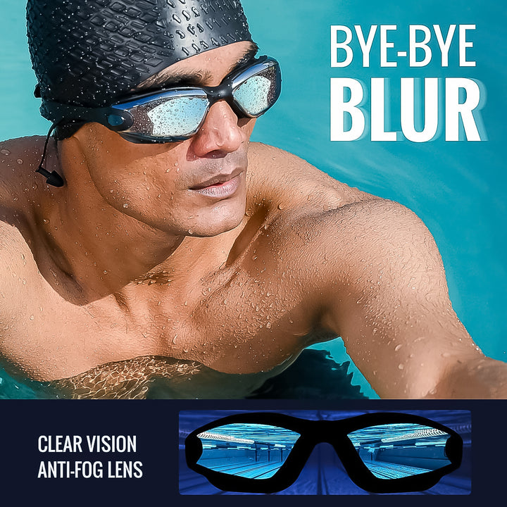 Professional Anti-fog Uv Protection Swimming Goggles With Mirrored Lenses And Earplugs - Trendex
