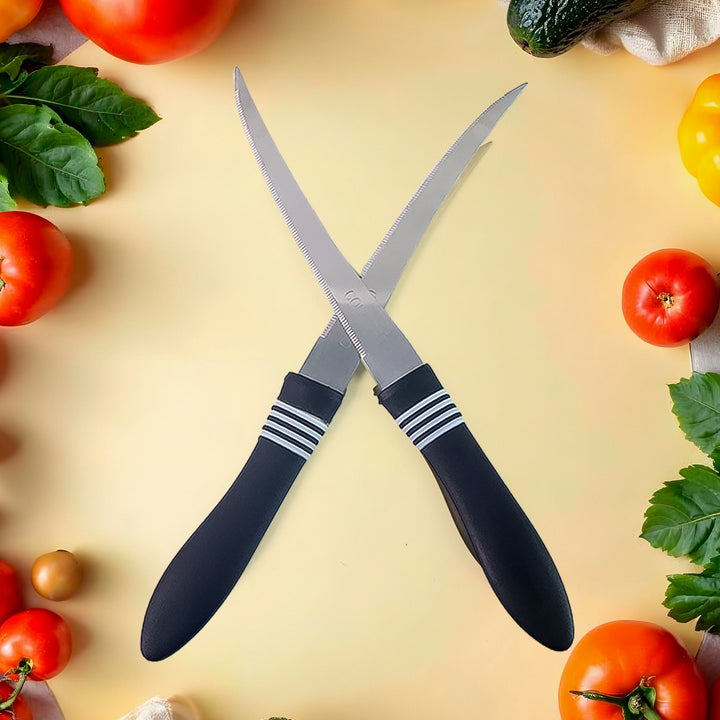 Premium Curved Serrated Stainless Steel Kitchen Knife Set (Mix Color  2 Pc) - Trendex