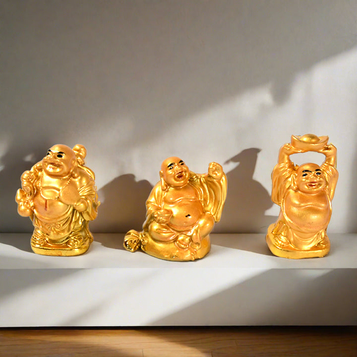 17924 Golden Laughing Buddha Set Of Six Pieces Statue For Happiness Wealth  Good Luck Decor For Wealth And Success (6 Pcs Set) - Trendex