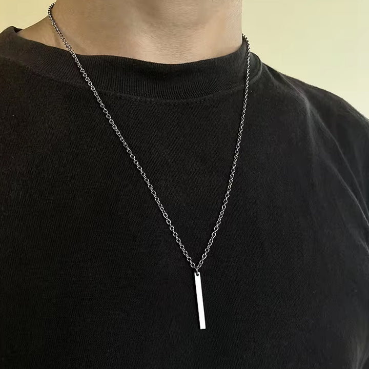 Stainless Steel Plain Stick Shape Locket With Chain (1 Pc) - Trendex