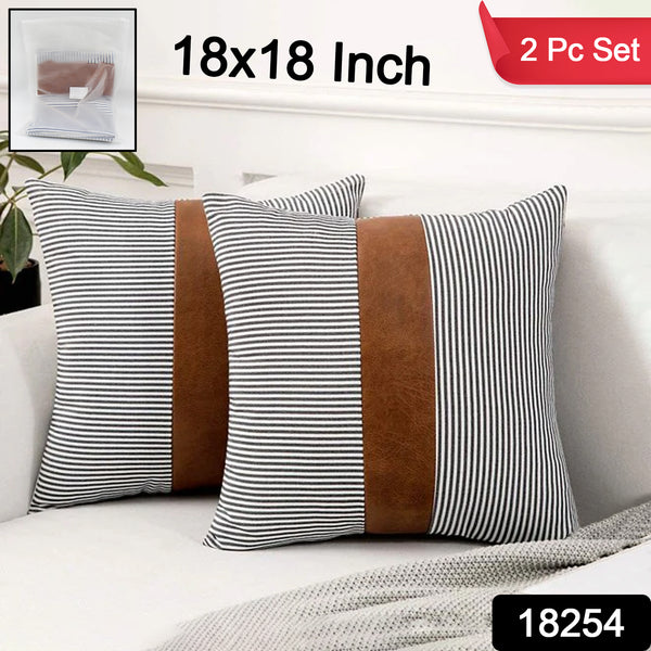 Pillow Covers Leather  Cotton Cushion Covers (16  16 Inch  1 Pair  2 Pc) - Trendex