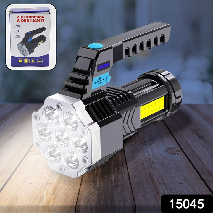 Portable Flashlight  Torch  Cob 7led Hand Light Usb Rechargeable Light With Side Light (1 Pc) - Trendex