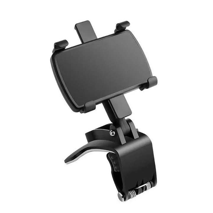 6948  Car Phone Holder Clip Mount 360 Degree Rotation Dashboard Rear View Mirror Sun Visor Smartphone Hud Navigation Fold Stand Plastic Black Compatible For All Smart Phones - Trendex