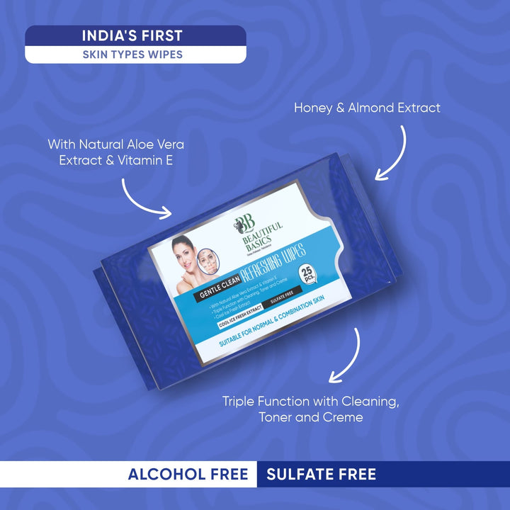 Beautiful Basics Dry Oily Sensitive  Normal Skin Face Wipes (4 Pkts X 100 Pcs Wipes) - Trendex