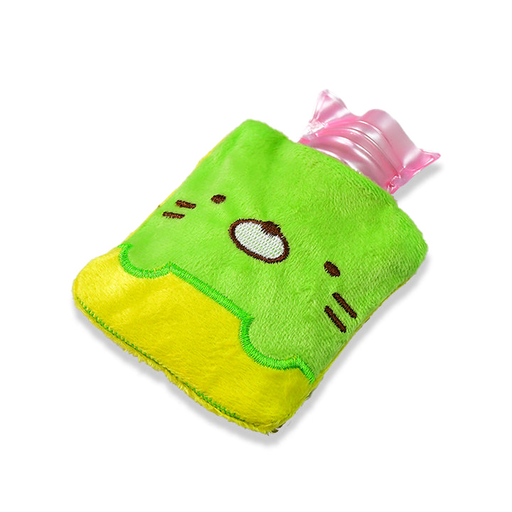 6514 Green Kitty Small Hot Water Bag With Cover For Pain Relief Neck Shoulder Pain And Hand Feet Warmer Menstrual Cramps. - Trendex