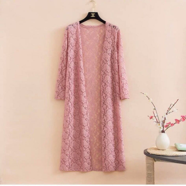 Lace Trench Coat Long Sleeve Shawl Mid-length Plus Size - Trendex