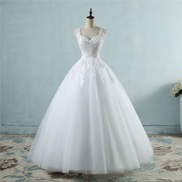 High Waist Wedding Dress With Deep V-neck - Trendex