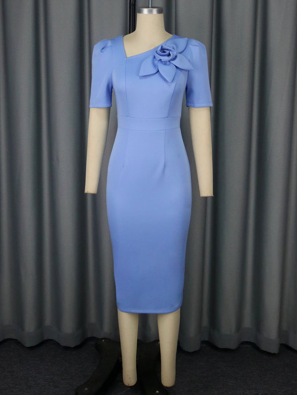 Short Sleeve High Waist Sheath Slim Dress - Trendex