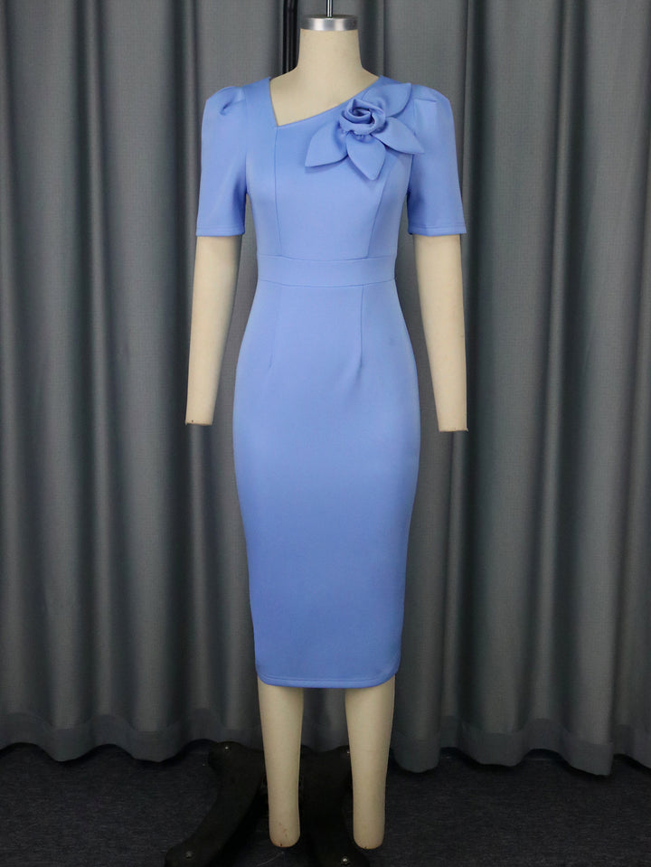 Short Sleeve High Waist Sheath Slim Dress - Trendex