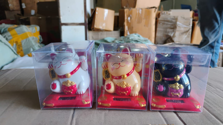 Solar Powered Happy Cat Beautiful With Arm Waves Wealth Cat (1 Pc  Mix Color) - Trendex
