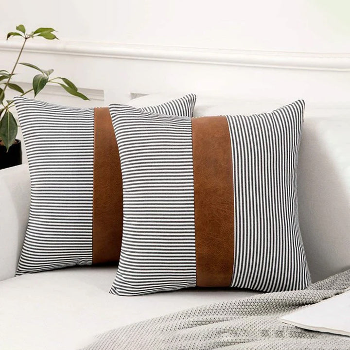 Pillow Covers Leather  Cotton Cushion Covers (16  16 Inch  1 Pair  2 Pc) - Trendex