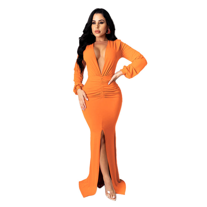 Women's Large V-neck Slim-fit Nightclub Evening Dress - Trendex