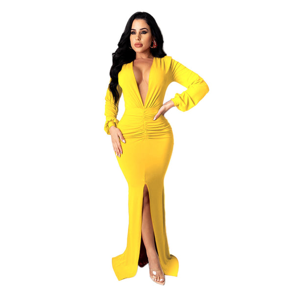Women's Large V-neck Slim-fit Nightclub Evening Dress - Trendex