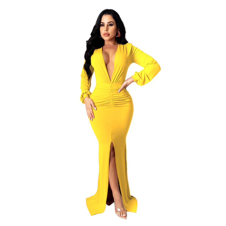 Women's Large V-neck Slim-fit Nightclub Evening Dress - Trendex