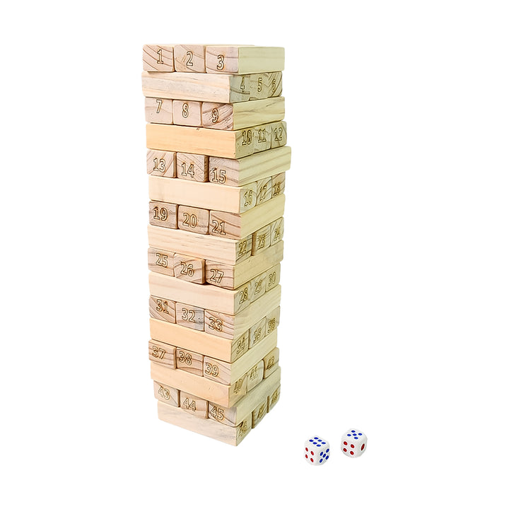Wooden Tumbling Stacking Tower Game (48 Pcs Blocks 2 Dices) - Trendex