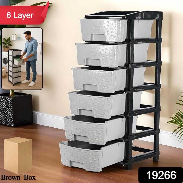 6-layer Heavy-duty Plastic Drawer Organizer Cabinet With Stone Texture Drawers - Trendex