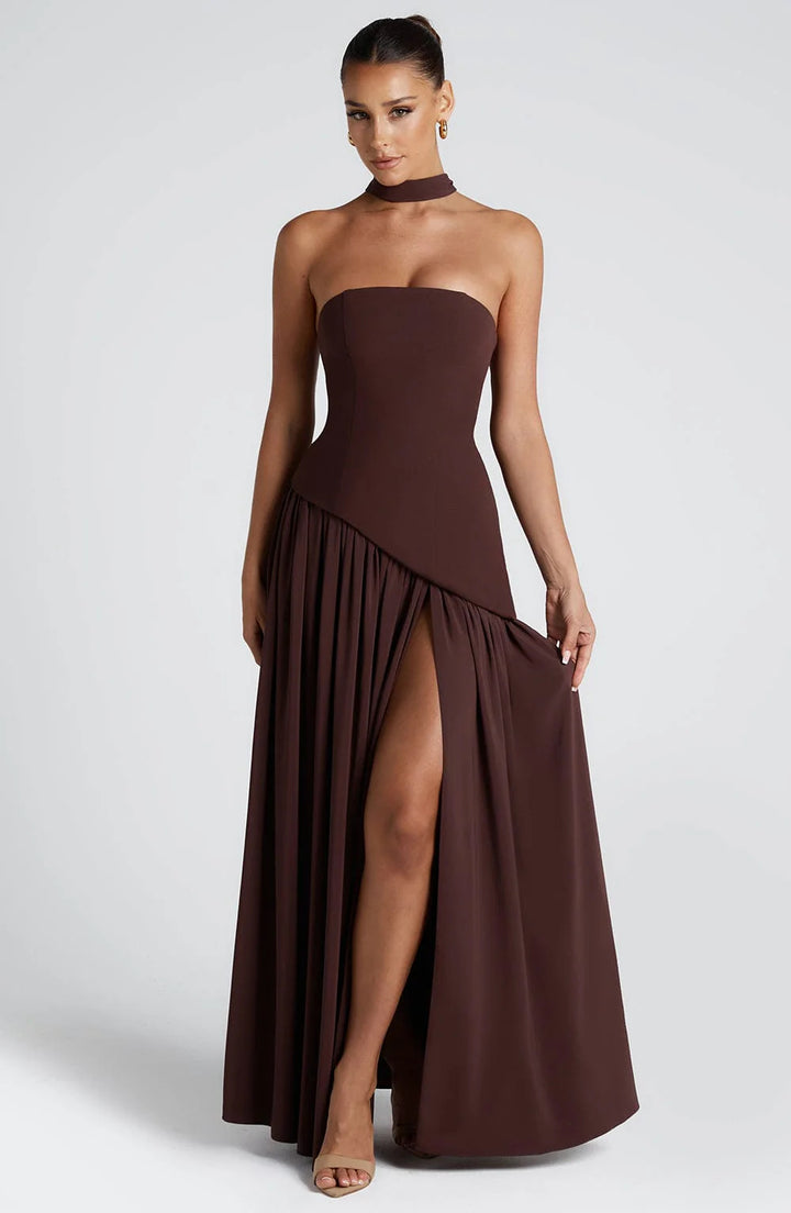 Fashion Sexy Backless Tube Top Pure Color Split Dress - Trendex