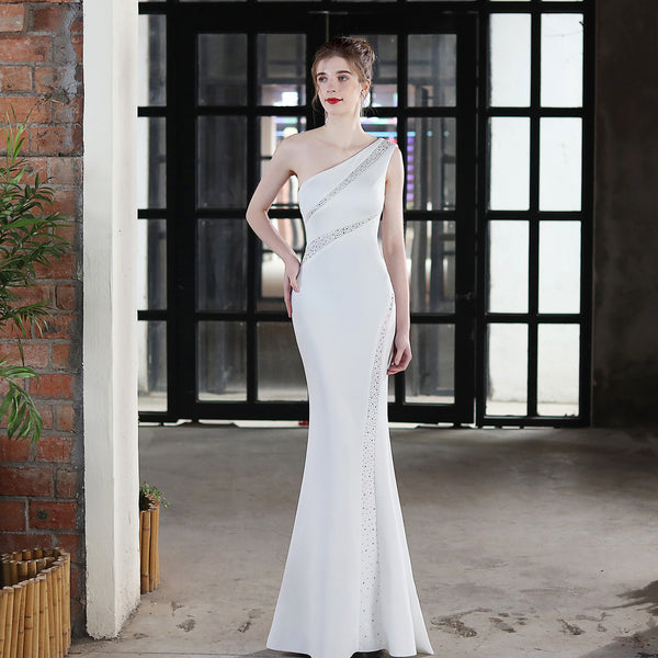 Toast Dress Bride Long One-shoulder Thank You Banquet Slim Fishtail Skirt - Trendex