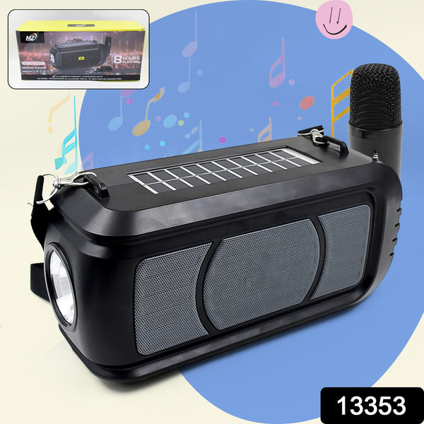 Wireless Bluetooth Speaker 5w High Bass With Wireless Mic  Microphone Led Torch Solar Charging Support Usb  Adjustable Strap (1 Set) - Trendex