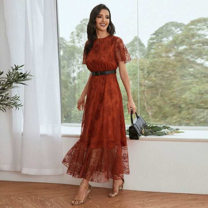 Lace Elegant Women's Dress Including Belt - Trendex