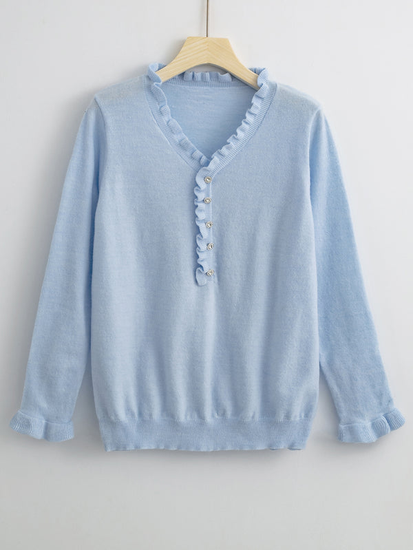 Elegant Long Sleeved Ruffled Women's Knitted Sweater - A Soft And Fashionable Top Suitable For Wearing In Spring, Summer, And Autumn - Trendex