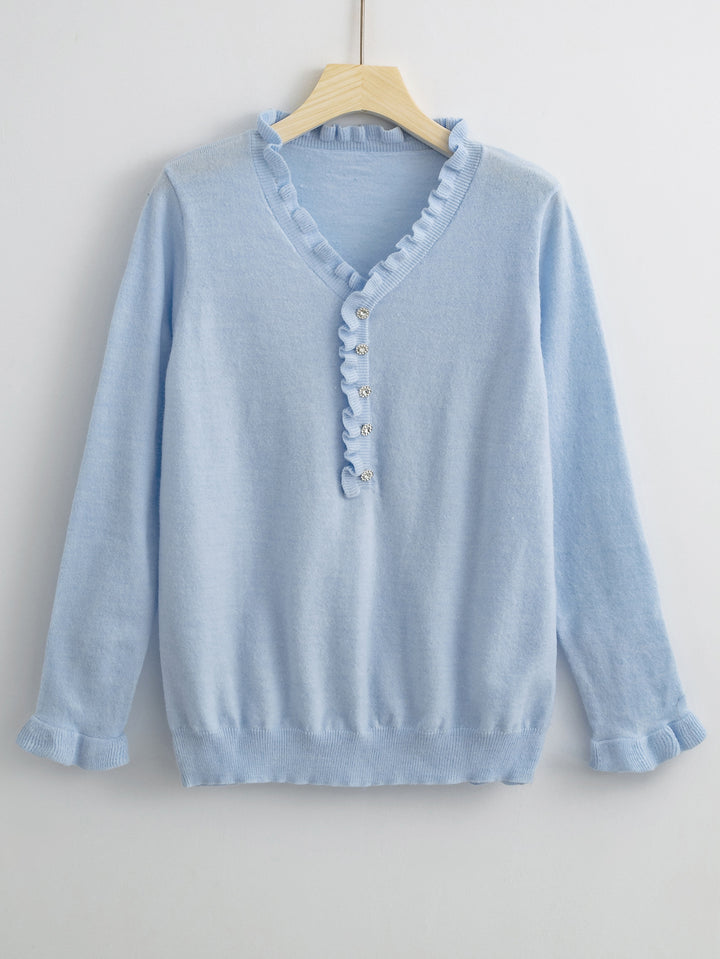 Elegant Long Sleeved Ruffled Women's Knitted Sweater - A Soft And Fashionable Top Suitable For Wearing In Spring, Summer, And Autumn - Trendex