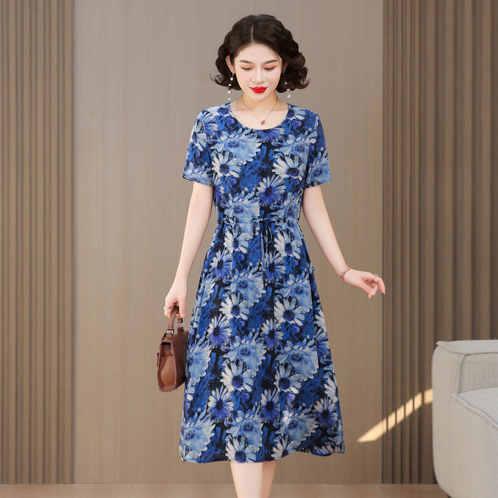 Fashion Cotton Silk Elegant Floral Small Slim Dress - Trendex