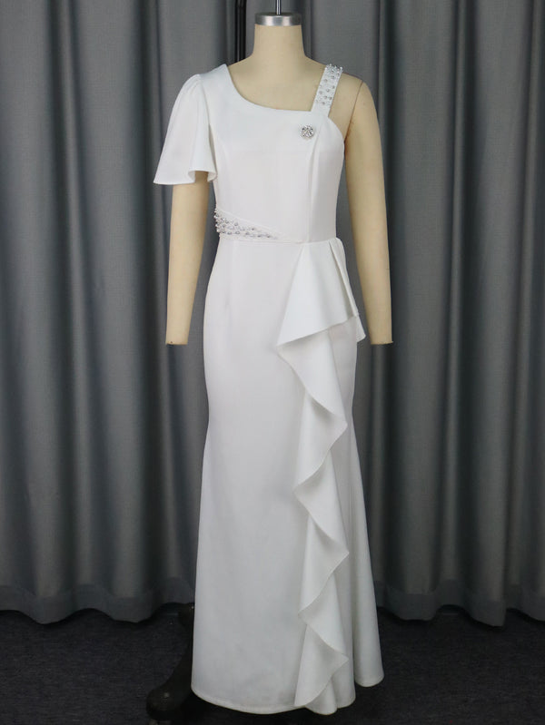 Unique One-shoulder Beaded Sling Party Dress - Trendex