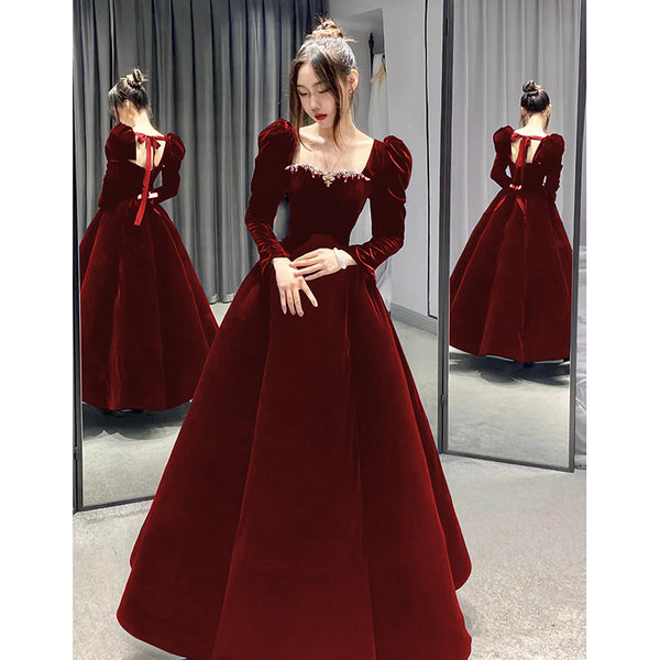 Atmospheric Red Long-sleeved Senior Evening Dress Woman - Trendex
