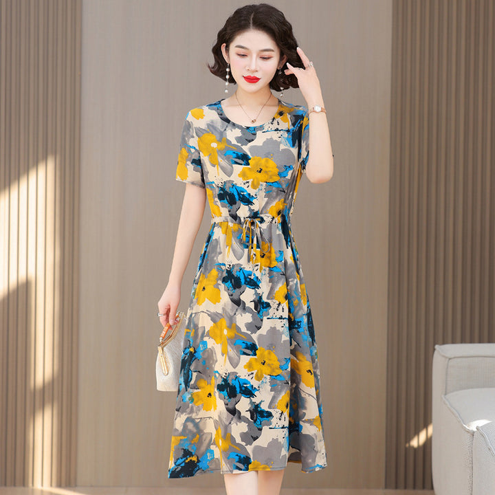 Fashion Cotton Silk Elegant Floral Small Slim Dress - Trendex