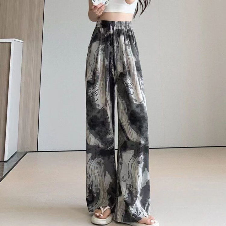 Tie-dyed Ink Painting Elastic High Waist Loose Casual Pants - Trendex