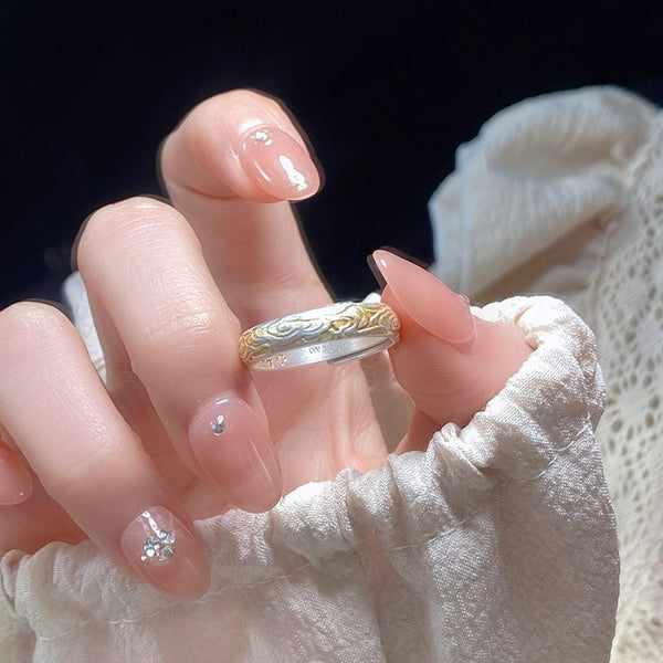 Xiangyun Pattern White Copper Silver Gold Ring - Trendex