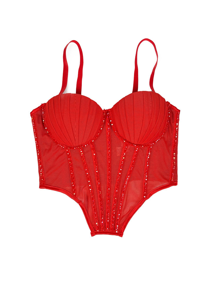 Sexy Mesh With Braces And Breast Pad Can Be Worn Outside Rhinestone Fishbone Plastic Bra - Trendex