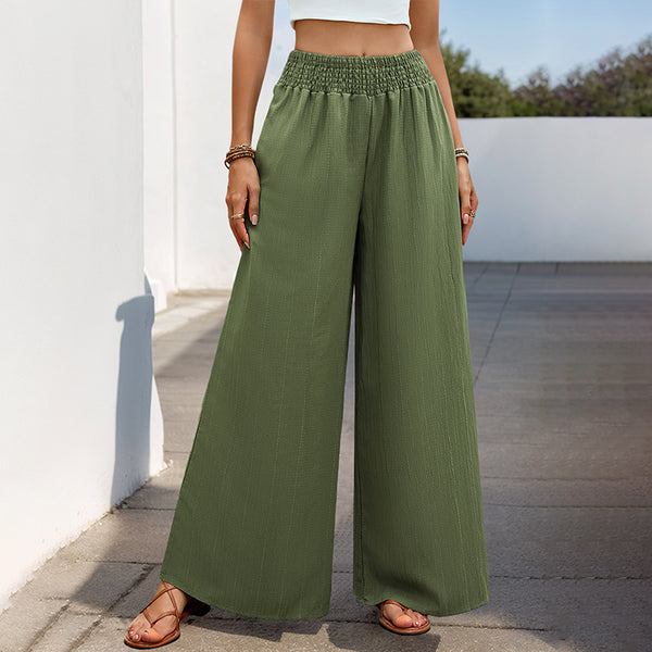 Green Casual Wide-leg Pants For Women - Trendex